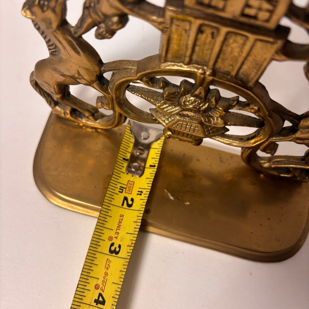 Vintage Brass Unicorn & Cherub Bookend | Hollywood Regency Fantasy Bookshelf - Picture 6 of 9